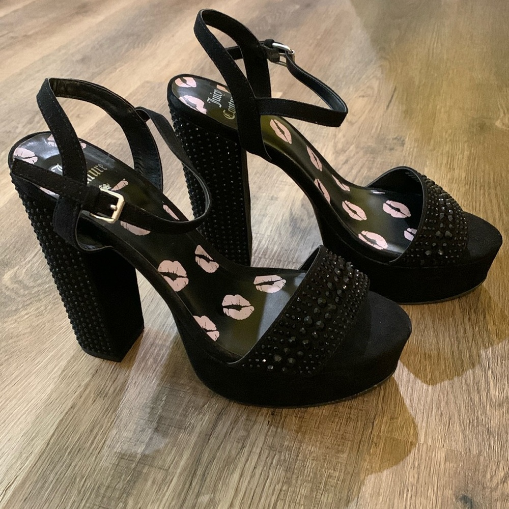Juicy Couture Trice Black Rhinestone Platform High Heels